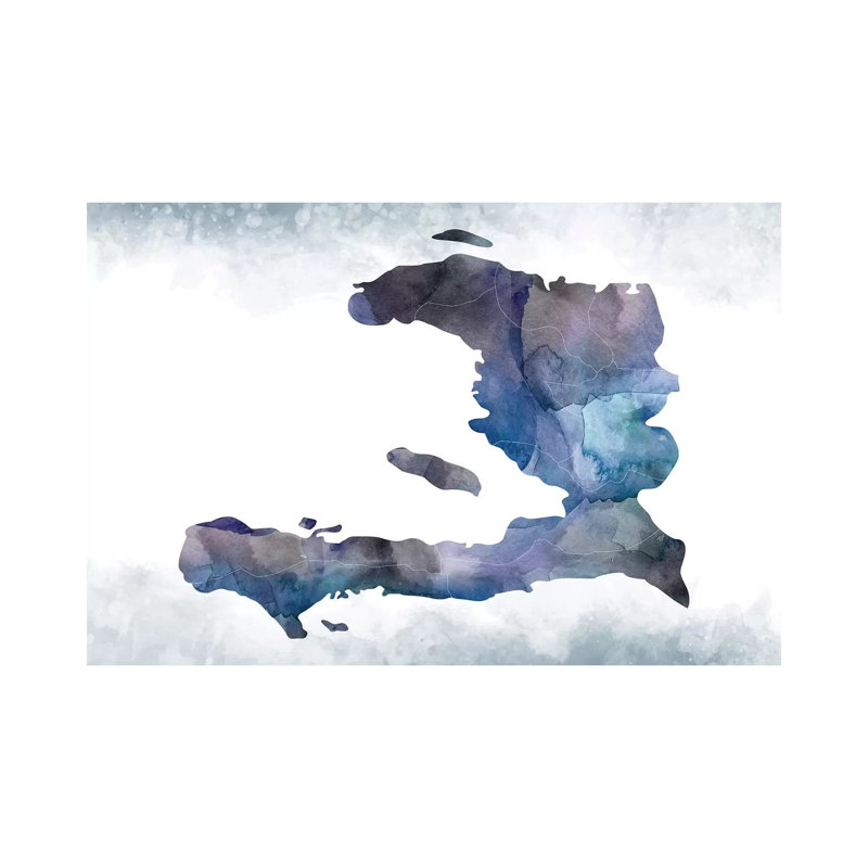 Carte bleue d'Haïti, impression sur toile tendue, H 18 po x l 26 po x P 1,5 po