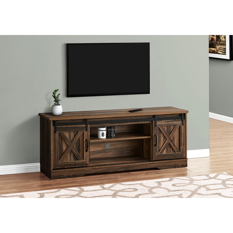 Meuble télé, 60 po, console, meuble multimédia, armoire de rangement, salon, chambre à coucher, stratifié brun, transitionnel