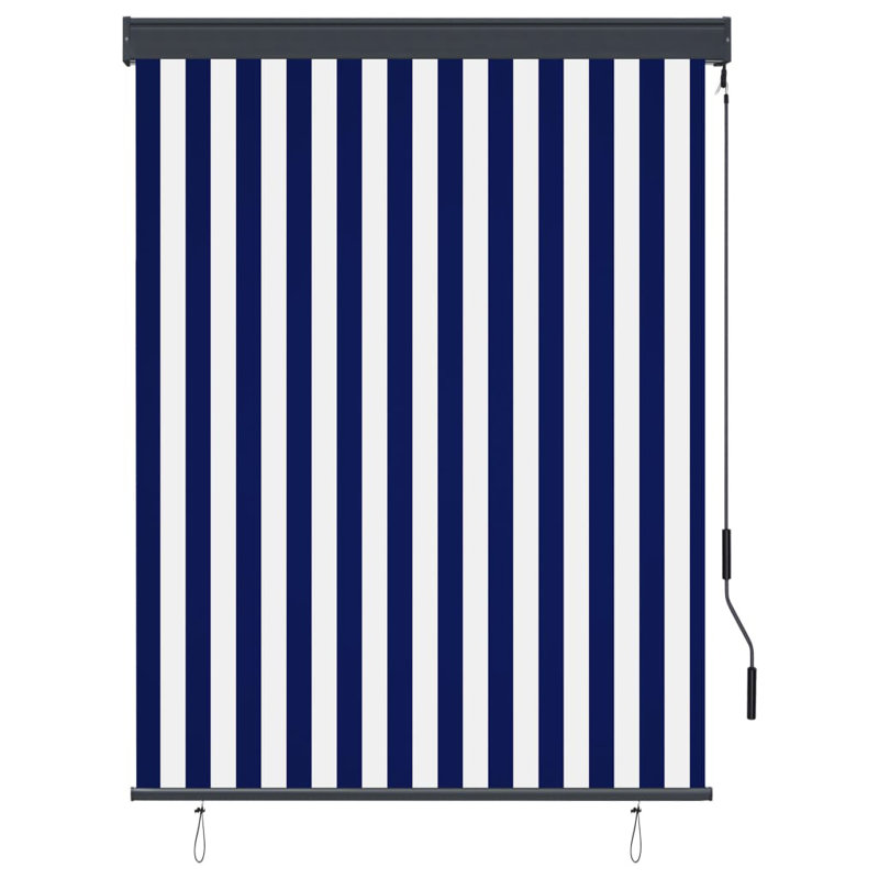Outdoor Room Darkening Roll-Up Blind, 250 cm L x 120 cm W, Blue/White
