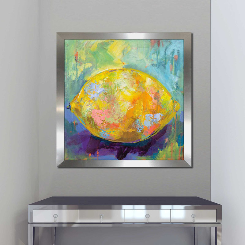 Citron - Peinture, Encadrement argenté, H 25,5 po x l 25,5 po x P 1 po
