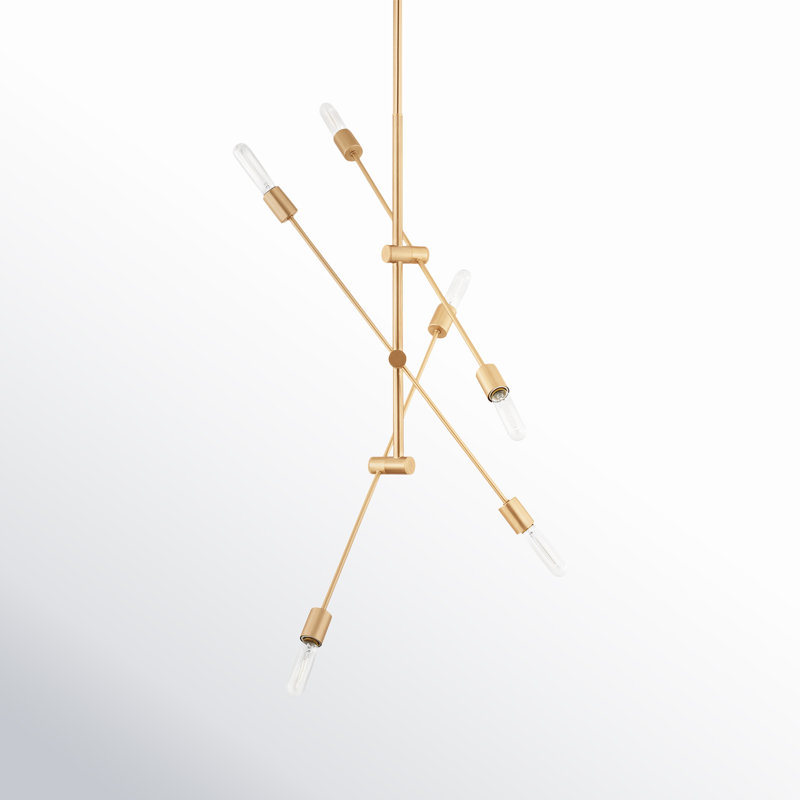 Lustre spoutnik 6 lumières Leto, Laiton satiné, H 46 po x l 40 po x P 40 po