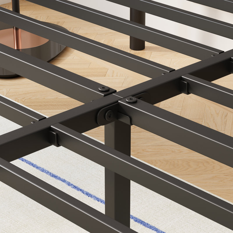 Base de lit plateforme 42 po avec tête de lit, style contemporain, minimaliste, capacité de charge élevée, pas de sommier tapissier nécessaire, pas de vacillement