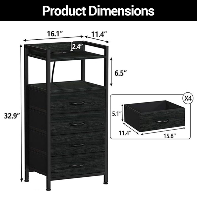 28.96 cm W Steel Bedside Table