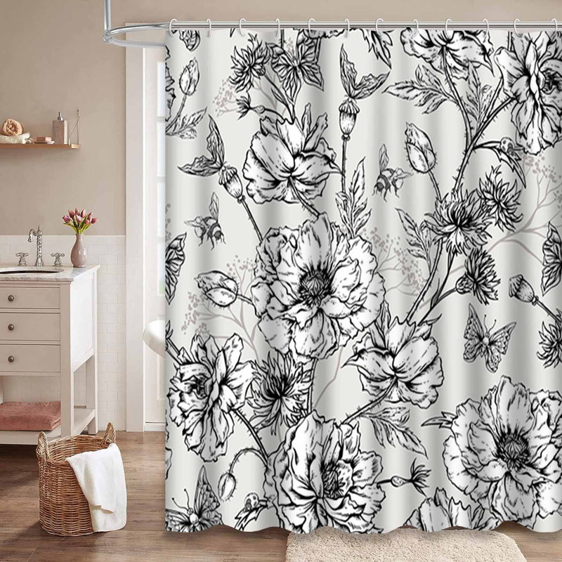 Rideau de douche imperméable à motif floral avec abeilles et papillons rétro avec 12 crochets, L 72 po x l 72 po