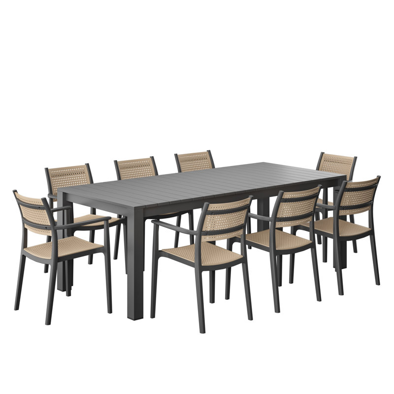 Amazonia Pether Outdoor Patio Aluminum And Resin Dining Set, 8