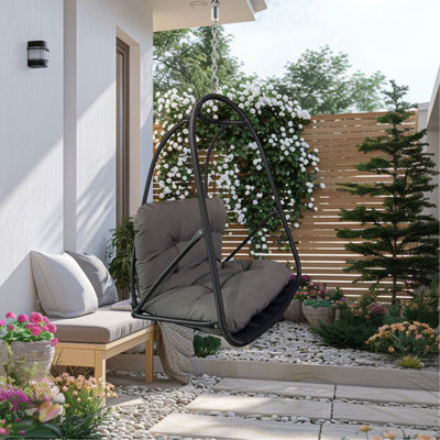 Without Stand Swing Egg Chair  Indoor Outdoor Wicker Rattan Patio Basket Hanging Chair With C Type Bracket , With Cushion And Pillow,Patio Wicker Folding Hanging Chair( Special Construction Cup Holder