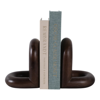 Serre-livres en boucle décontracté décontracté pour bureau et décoration intérieure - serre-livres en bois moderne pour étagères et étagères - ensemble de 2, 7 po