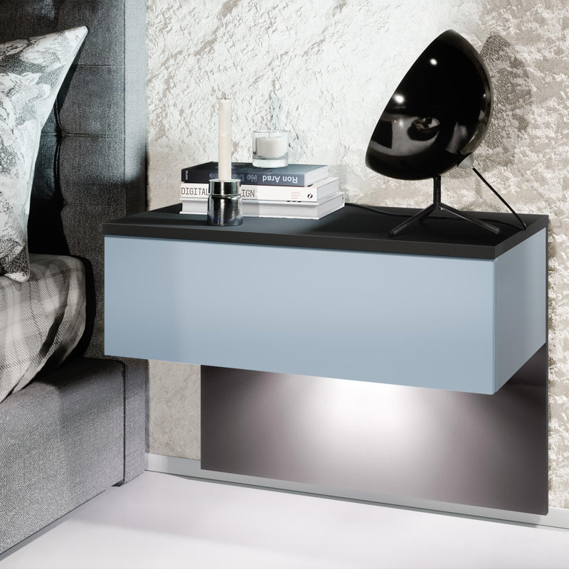 Leeward 60cm W Bedside Table, Denim Matte, Black
