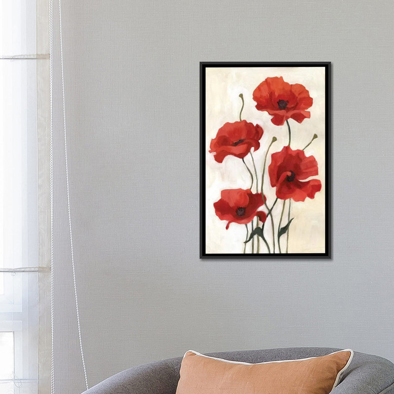 « popy bouquet iii », reproduction sur toile, H 26 po x l 18 po x P 1,5 po, Toile avec cadre noir, Pas de tapis