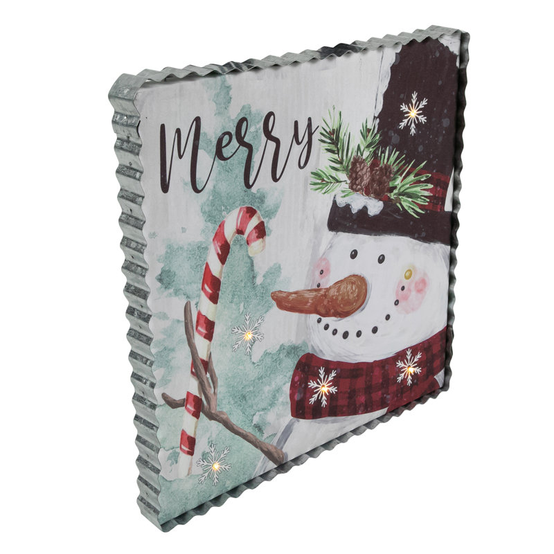 Merry Snowman LED Lighted Christmas Canvas Wall Art