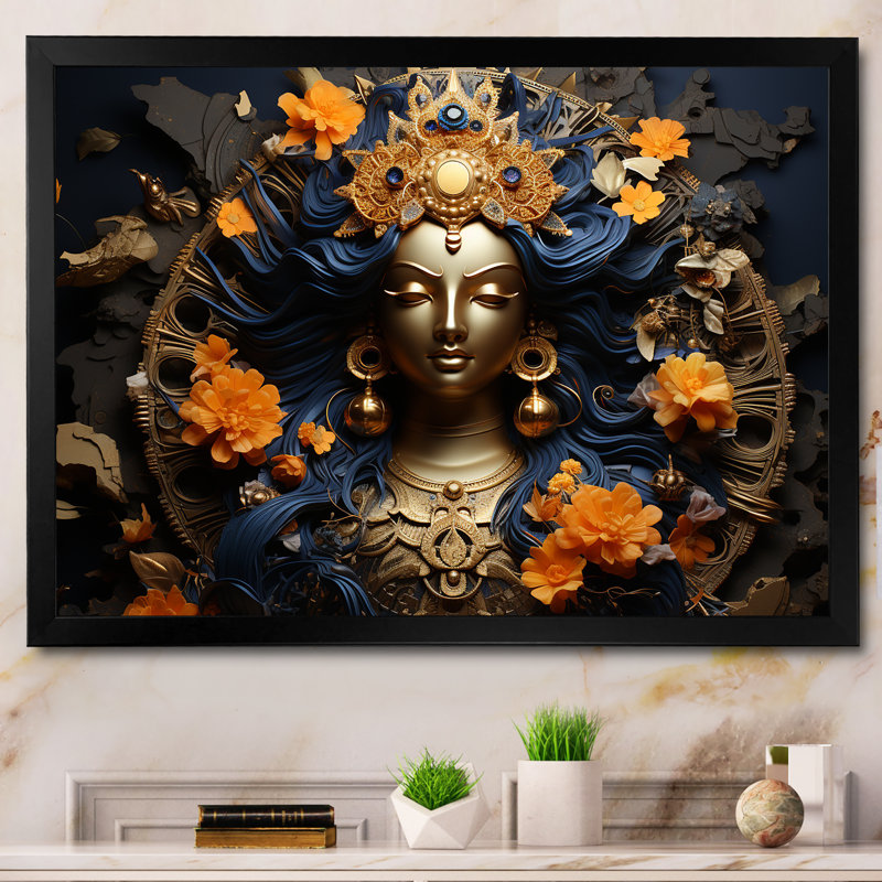 Hindouisme Kubera trésor topaze dieu I - décoration murale de l'hindouisme, Cadre simple noir, H 12 po x l 20 po x P 1 po