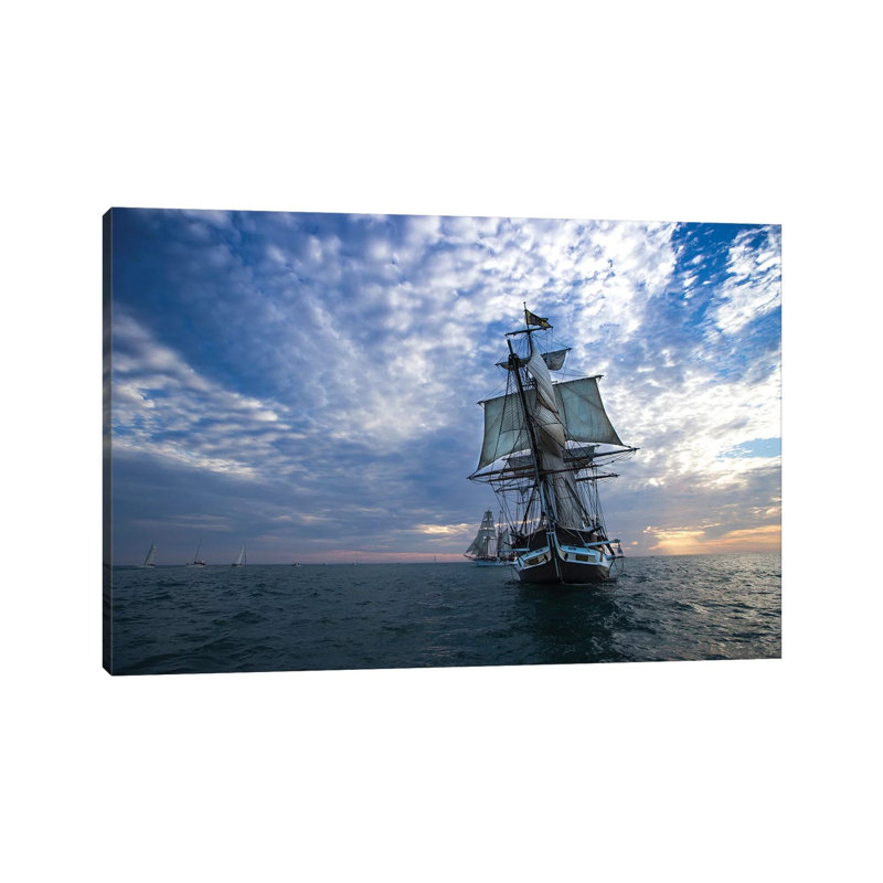 Sailboat And Tall Ship The Pacific Ocean, Dana Point Harbor, Dana Point, Orange County, California, USA III - Wrapped Canvas Print