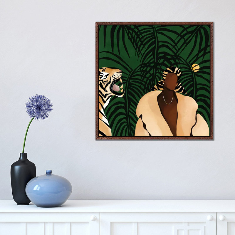 In The Wild (Green) by Bria Nicole - Print on Canvas, 45.72 cm H x 45.72 cm W, Classic Brown Wood Framed
