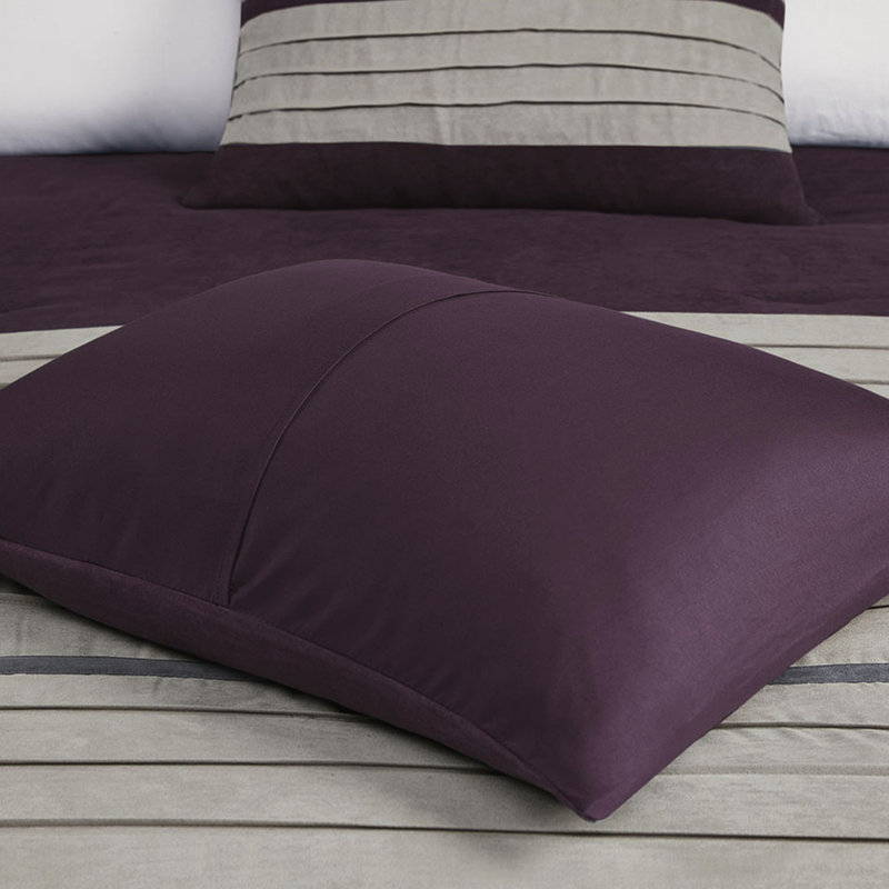 Édredon 7 pièces en faux suède - mauve très grand, coussins de broderie, 2 taies décoratives assorties, 1 jupe de lit, suède très grand lavable à la machine, motif transitionnel, lavable, coussins décoratifs