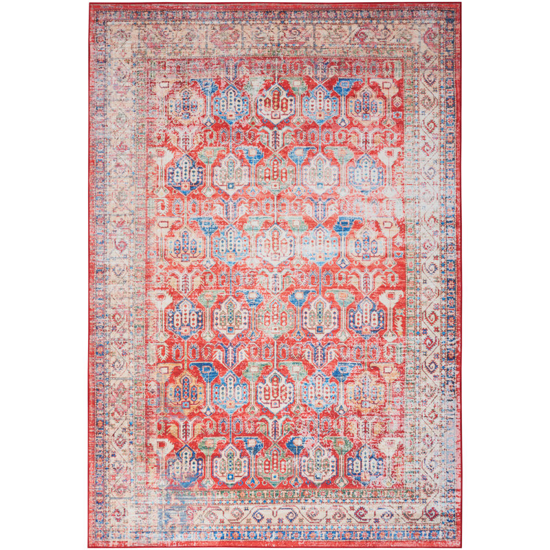 Red/Beige/Blue Rug, Rectangle 7'10" x 9'10"