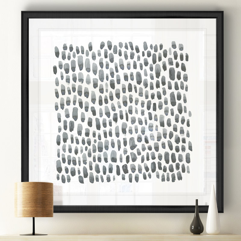 «Blue Gray Tessera I», peinture sur toile, Cadre noir, H 26,5 po x l 26,5 po x P 1,5 po