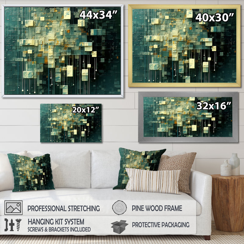 Continuation et départ rétro or et bleu sarcelle I - reproduction d'art sur toile, H 30 po x l 40 po, Cadre flottant brun
