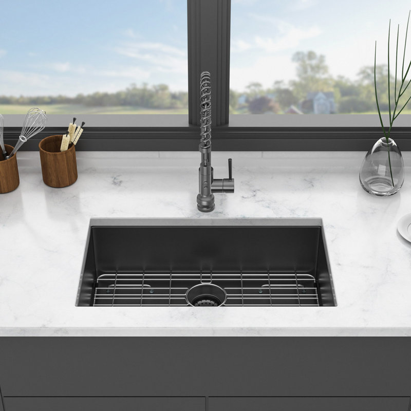 Undermount Sink, Gunmetal Black Undermount  Kitchen Sink 16 Gauge Deep Single Bowl Kitchen Sink Basin