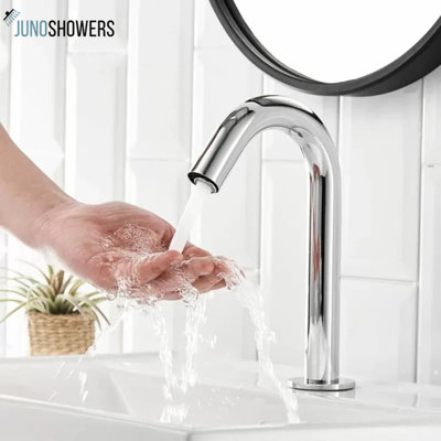 Juno Polished Chrome Goose Neck Commercial Sensor Faucet Touchless  Hygienic & Modern Design