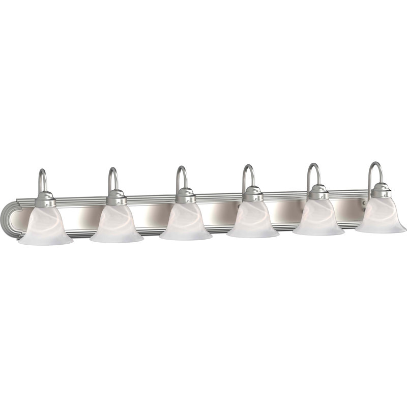  Support pour salle de bain ou meuble-lavabo mural en nickel brossé 6 lumières avec abat-jour en verre albâtre Marti