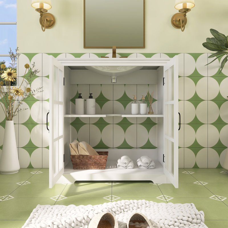 Meuble-lavabo simple 30 po avec comptoir en céramique, Blanc