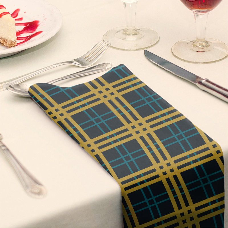 Plaid Square Napkin, Black/Teal/Gold, 10" x 10", Cotton