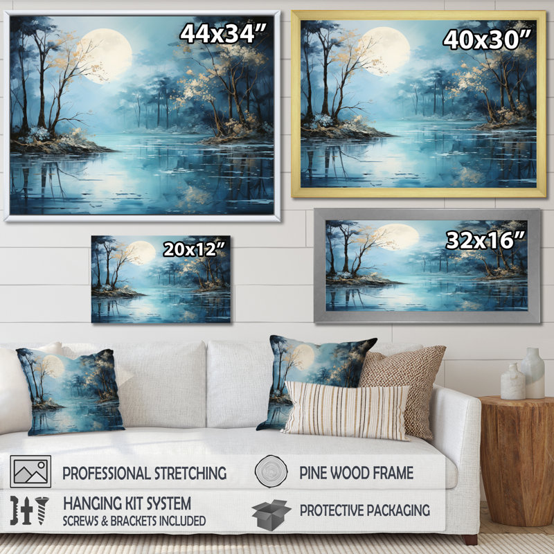 Blue Lake Reflections Of Serenity III - Landscapes Wall Art Prints, H 34 po x l 44 po, Cadre flottant doré