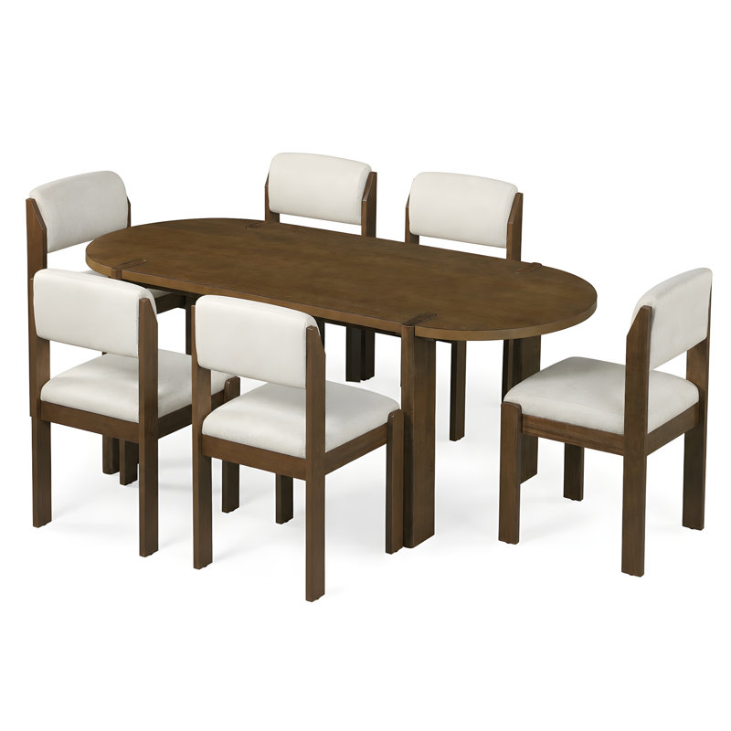Ensemble de table de salle à manger ovale en bois moderne pour 6 personnes avec chaises rembourrées Avery
