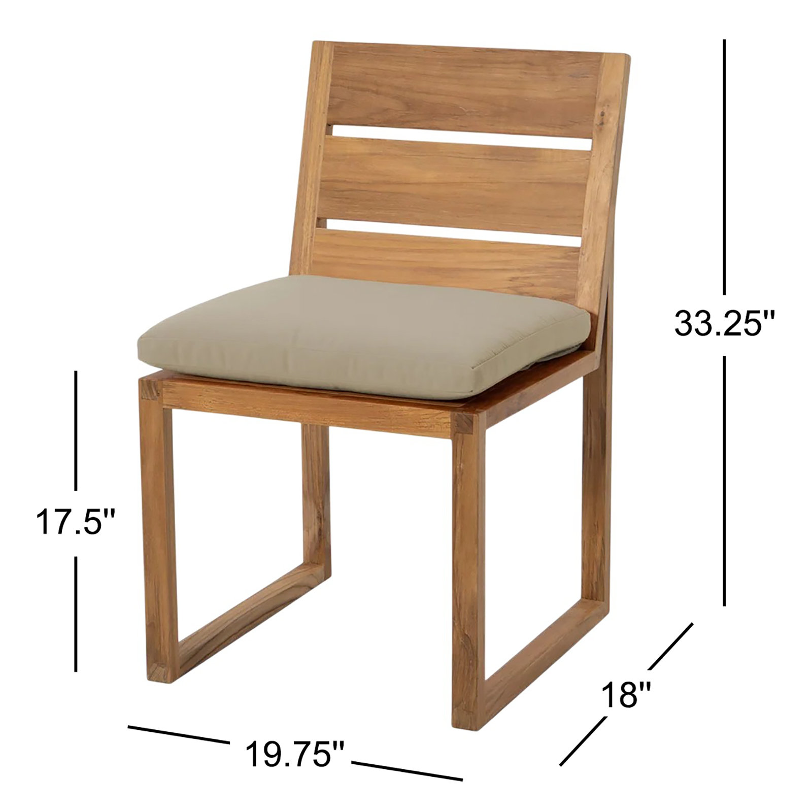 Uvita Teak Patio Dining Side Chair with Cushion, Antique Beige