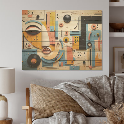 Collage de masque géométrique africain - Art africain, art mural sur bois de pin naturel