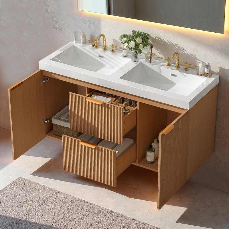 Meuble-lavabo double flottant mural 47,24 po avec plateau en résine SMC