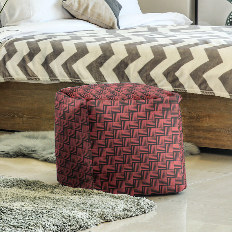 Repose-pieds cubique à rayures classic basketweave, Rouge / noir