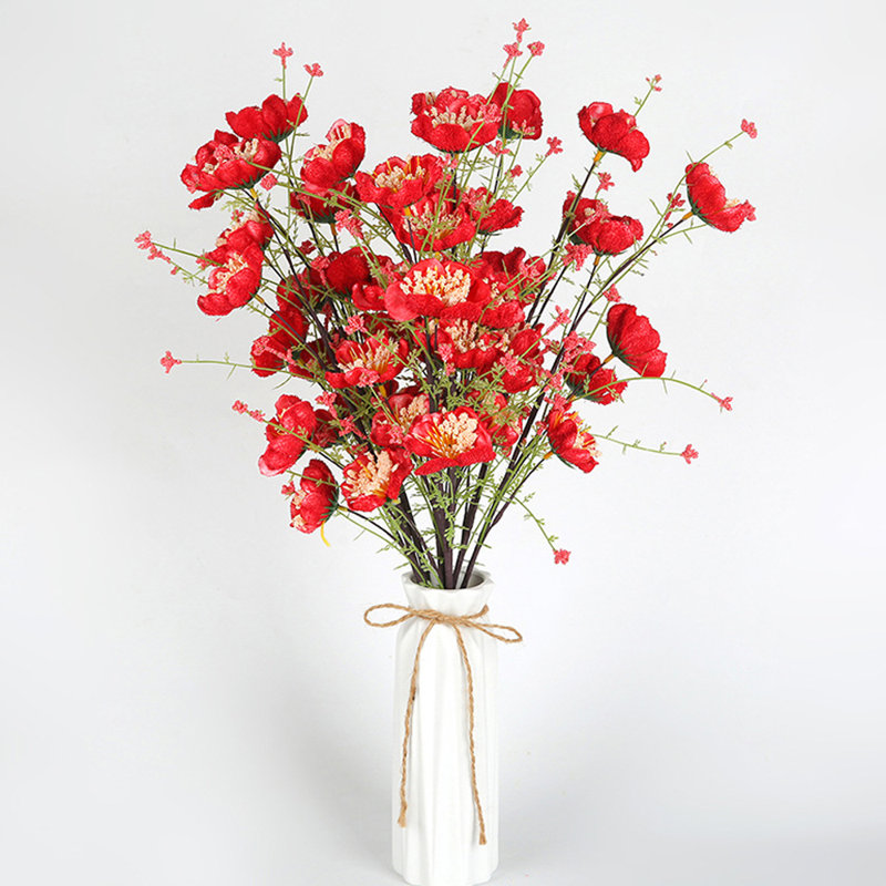 10 pièces de fleurs artificielles, 21,65 po Azalea Simulation Flower Décoration, pour vase d'intérieur, Rouge