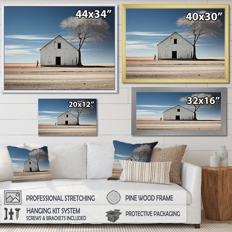 «Barn Barn Minimalisme Country Charm» sur toile, H 34 po x l 44 po x P 1,5 po, Cadre flottant noir