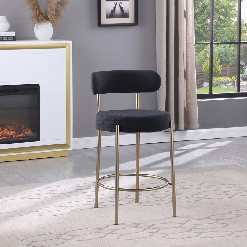 Ensemble de 2 tabourets à hauteur de comptoir en sherpa moderne de 26 po avec tabourets de cuisine en laiton brossé et dossier bas