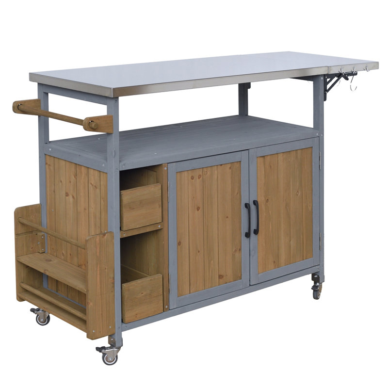 Chariot de cuisine pour l'extérieur 54,33 "Farmhouse, Blue Grey+Walnut Brown