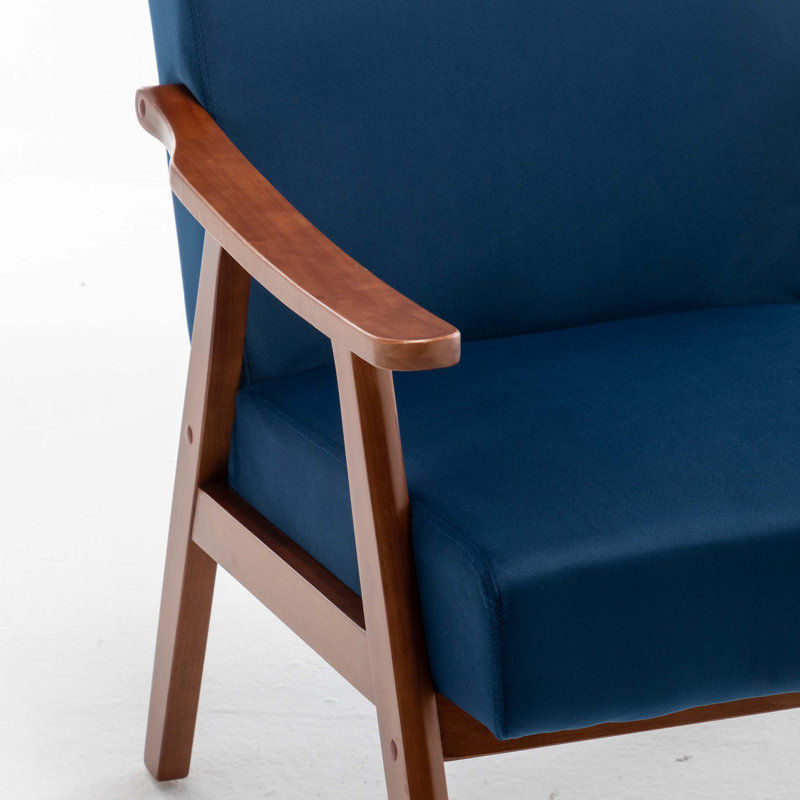 Fauteuil avec structure en bois massif, Velours bleu, H 32,3 po x l 31,1 po x L 26,37 po