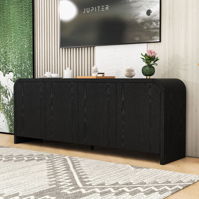 Modern Curved Edge TV Stand with Adjustable Shelving, Cable Management and Anti-Tip Safety Device
