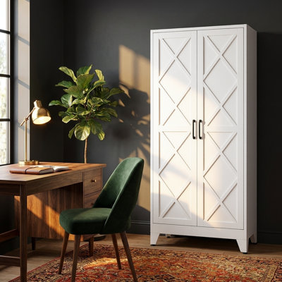 Armoire de cuisine 71 po H blanche avec portes, armoires de rangement noires, armoire de cuisine autoportante, armoires de rangement pour aliments de ferme, grandes et grandes armoires de cuisine, salle à manger, salon