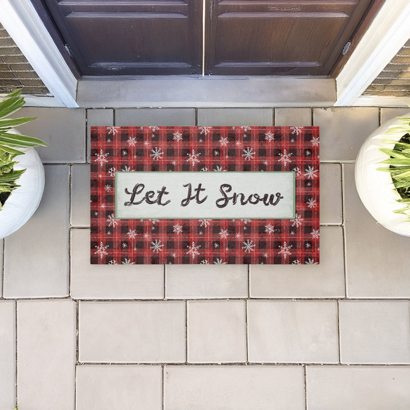 Tapis de porte d'extérieur à motif écossais rouge Let It Snow, par Chad Barrett, 18 po x 30 po
