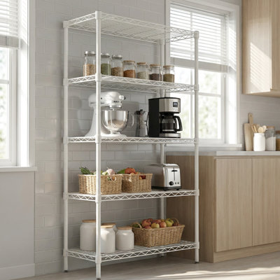 5 tablettes réglables en fil métallique de couleur rouille pour la cuisine, le garage, la salle de bain et le garde-manger - structure entièrement en fer, 4 poteaux de soutien épaissis de 19 mm, assemblage rapide, 4 pieds de nivellement antidérapants P 30,36 po x 13,71 po