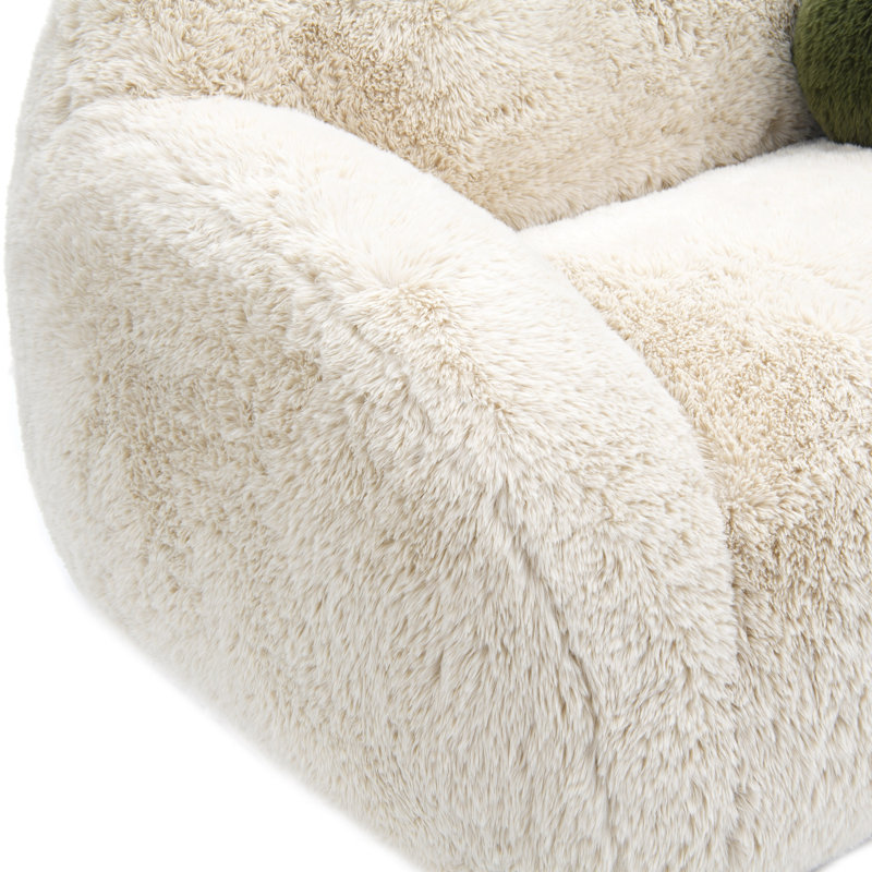 Ensemble de canapé en fausse fourrure 2 pièces avec coussin boule Leann, 2 pièces: canapé, causeuse, Beige