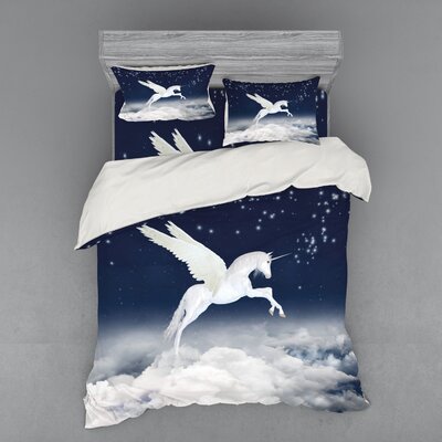 Unicorn Flying Over Clouds Novelty and Purity Magic Creature Image Duvet Cover Set -  Ambesonne, bsnev_25851_queen