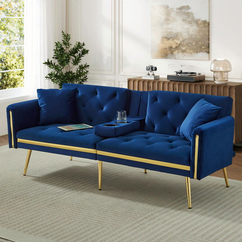 2 Seater Velvet Sofa Bed, Blue
