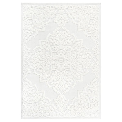 Step Collection High-Low Medallion Cream/Cream Indoor Area Rug, 2'X3', Modern, Contemporary, Geometric, Bohemian, Bedroom, Kitchen, Living Room, Doormat, Non Shedding Carpet