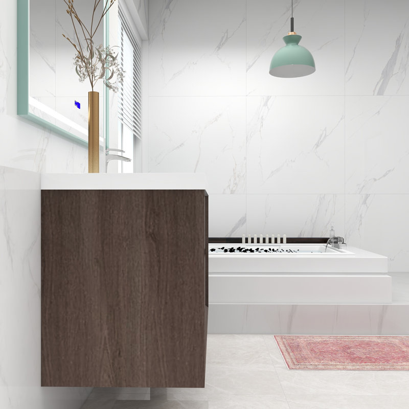 Monarski 41.9'' Single Bathroom Vanity with Acrylic Top, Red Oak