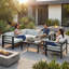 Outsunny 5-Piece Garden Corner Sofa Set with Cushions 6 Seater Light Grey