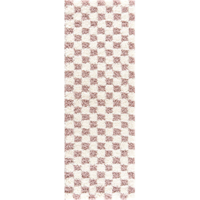 Atiran Checkered Shag Pink Area Rug