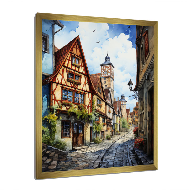 Kristella Allemagne Rothenburg Street II, H 32 po x l 16 po x P 1 po, Encadrement doré