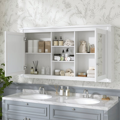 Wall-Mount Mirror Cabinet with Adjustable Shelves